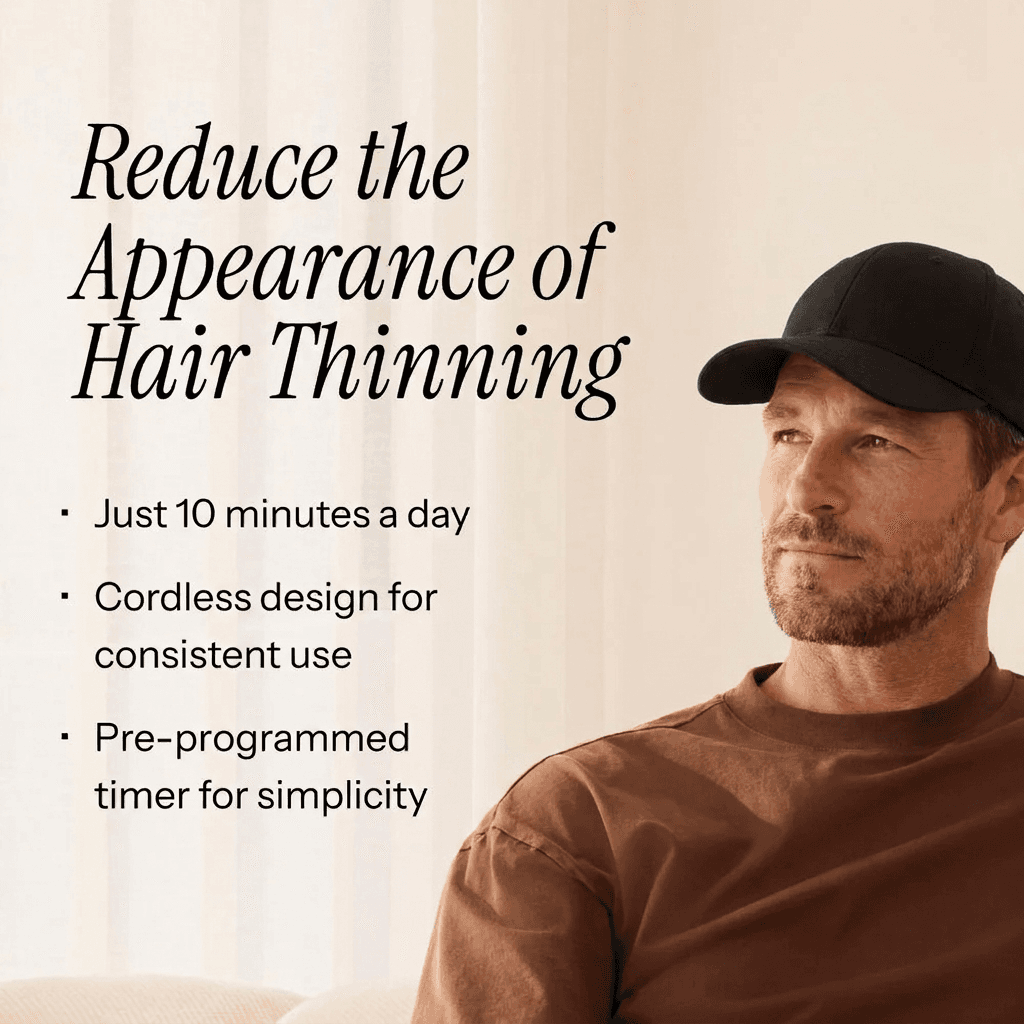 Reduce the appearance of hair thinning: 10 minutes a day, cordless design, pre-programmed timer